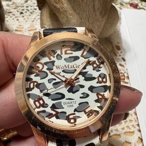 W10 WoMaGe Leopard Print Watch with Rose Gold Accents